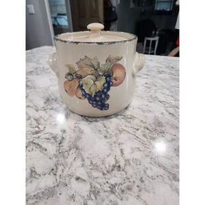 Better Home & garden party fruit collection 7" crock canister with lid